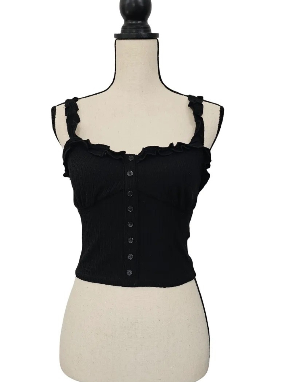Forever 21 Black Ruffle Button-Front Tank